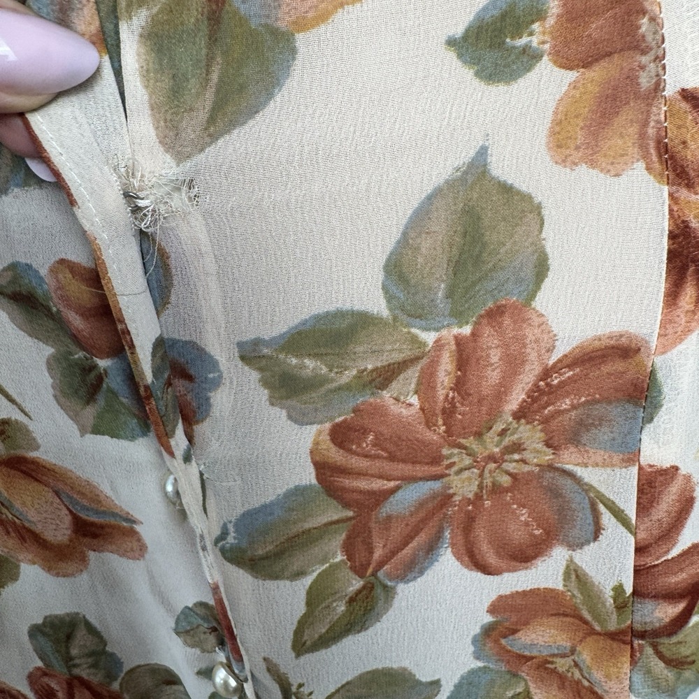 Paris Blues VTG 90s Floral Maxi Dress Sz 11 Cream Button Front Sheer Prairie - Picture 15 of 16